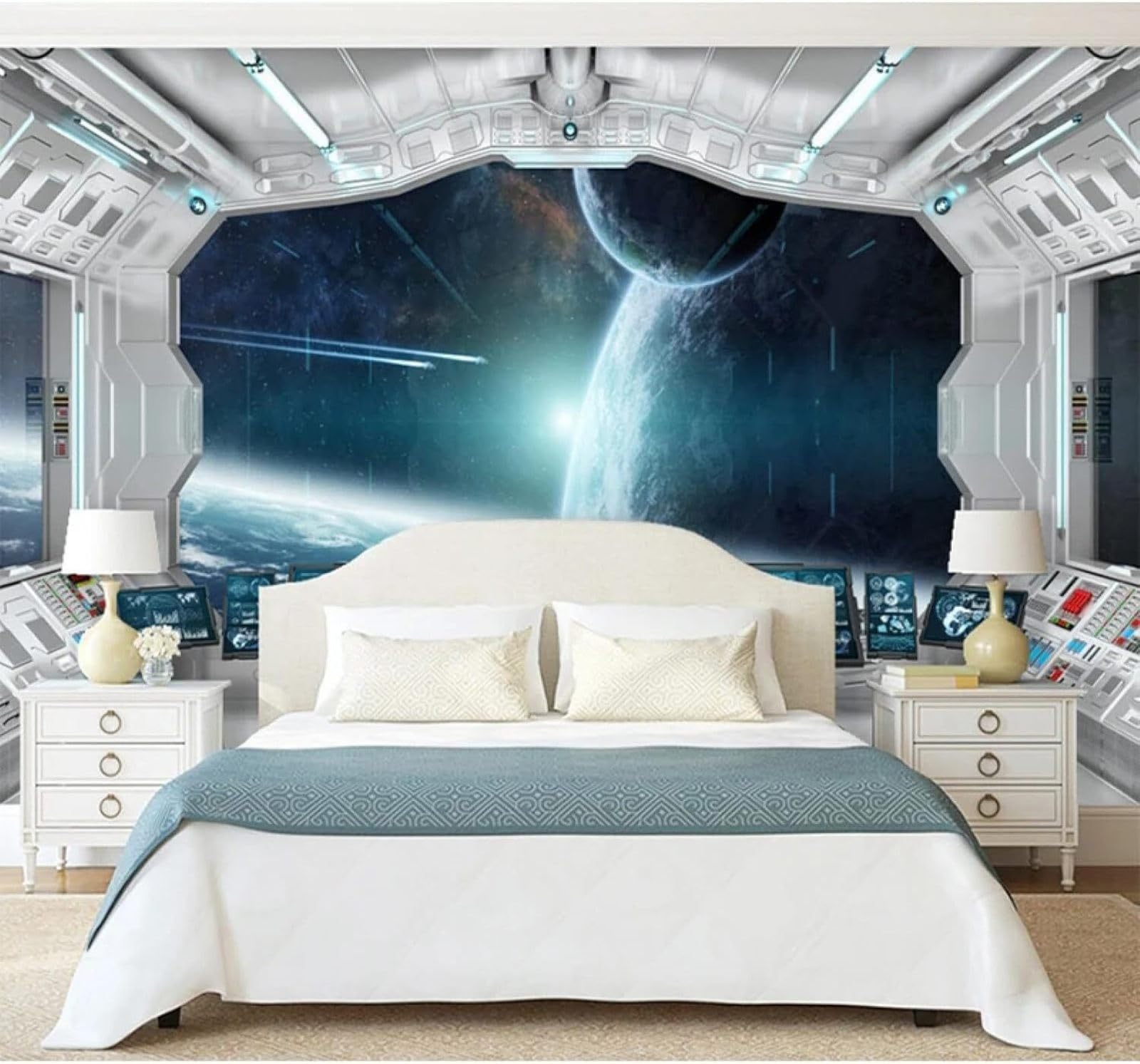 XLMING Creative Space Capsule Tunnel Planet Art 3D Wallpaper Silky Texture Home Study Office Grey Dining Room Sofa Bedroom Living Room TV Backdrop-150cm×105cm