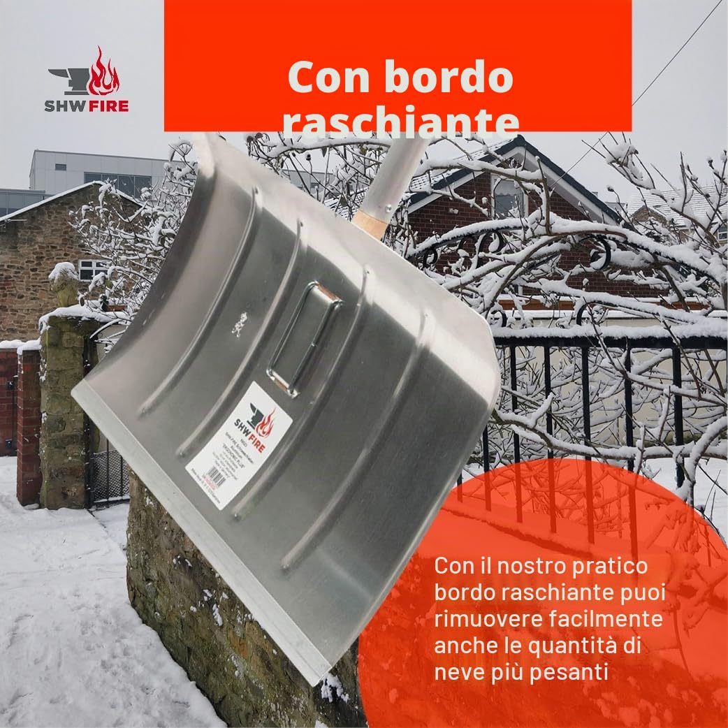 SHW-FIRE Pala da neve in alluminio, 50 cm, con manico ergonomico e bordo in alluminio, ideale per grandi quantità di neve su marciapiedi e vialetti, Made in Germany