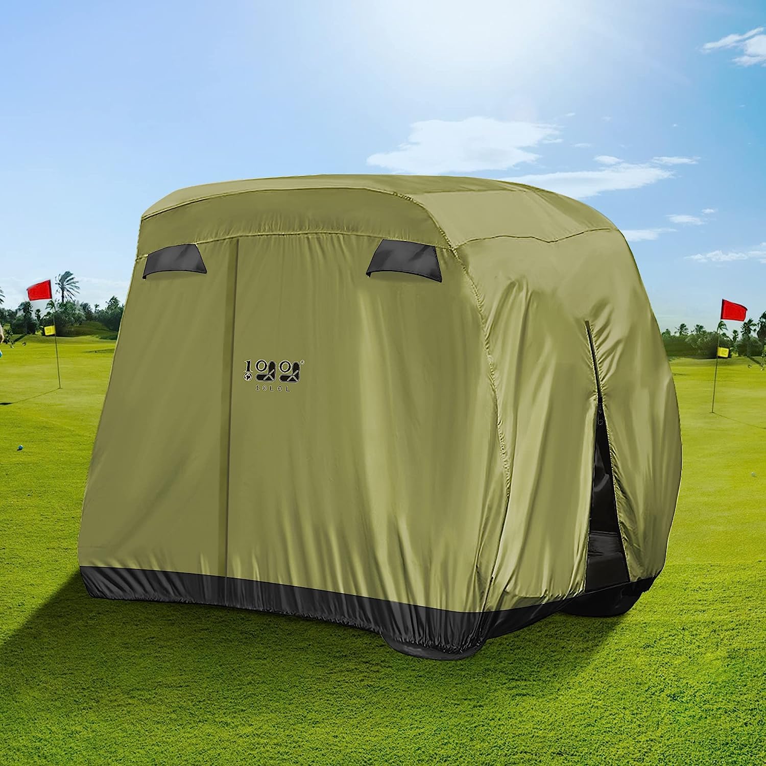 10L0L Funda para carrito de golf, 400D, impermeable, resistente al viento, 2 pasajeros/4 pasajeros con 3 puertas con cremallera, cubierta de golf para EZGO, Club Car, Yamaha y otros modelos