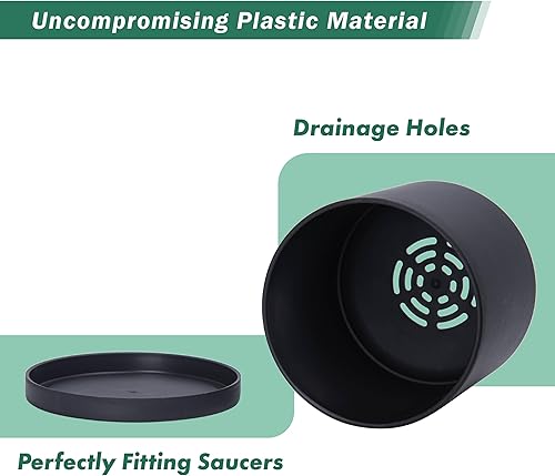 Miniatura 51 de D'vine Dev Paquete de 4 macetas de plástico modernas de 4 pulgadas, pequeñas macetas de jardín para plantas con agujeros de drenaje y platillos