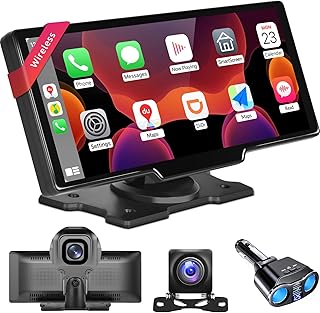 Podofo Portable Car Stereo Wireless Carplay/Android Auto with Dash Cam, 9.3" HD IPS Touch Screen Car Play Radio Audio Receiver, 1080P Backup Camera, Navigation/Bluetooth/FM Transmitter/AUX/TF Card