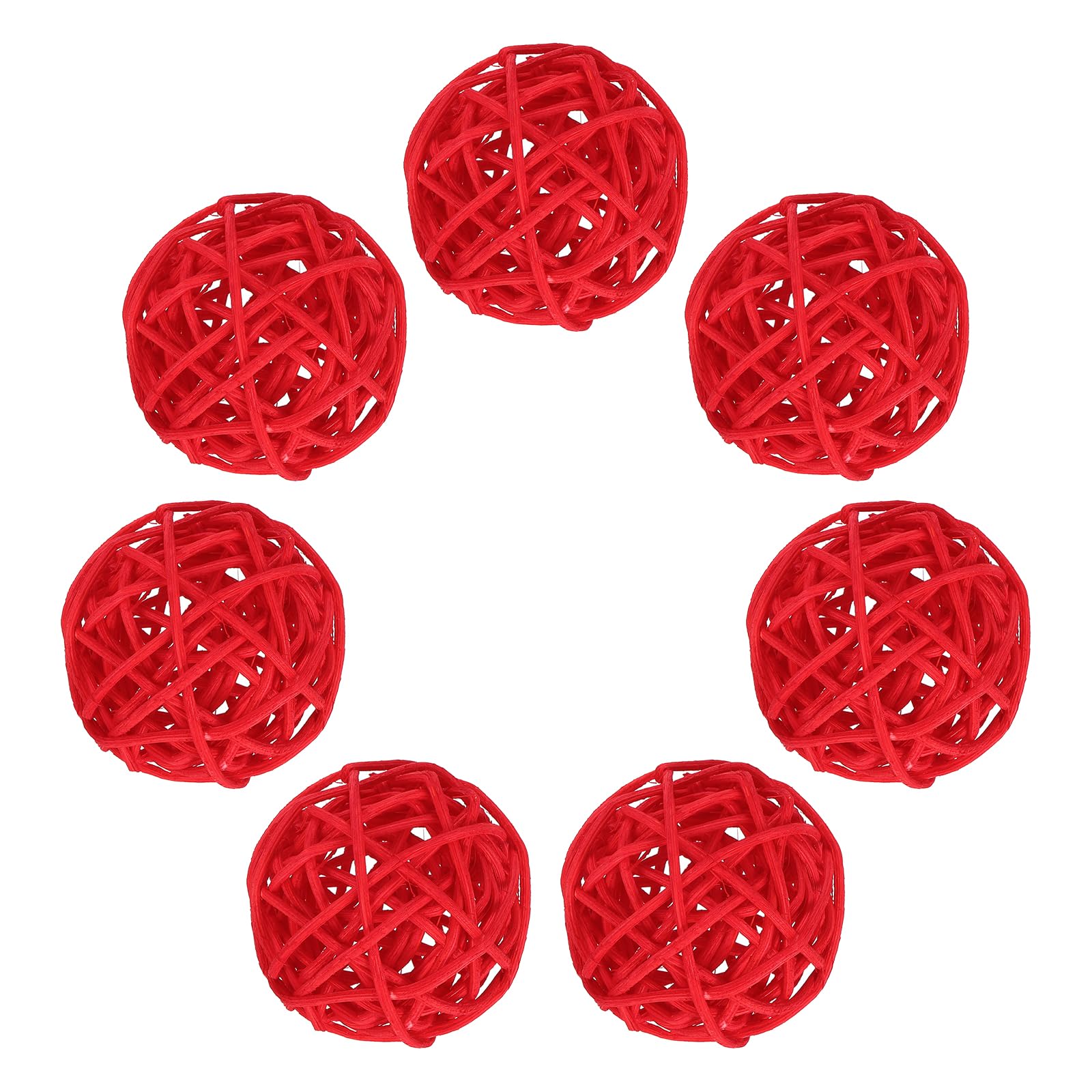 sourcing map 7Pcs Red Wicker Rattan Balls for Bowl Centerpiece 2 Inch Dia Rattan Wicker Twig Orbs Spheres Decorative Balls for Vase Home Dining Table Wedding Decor