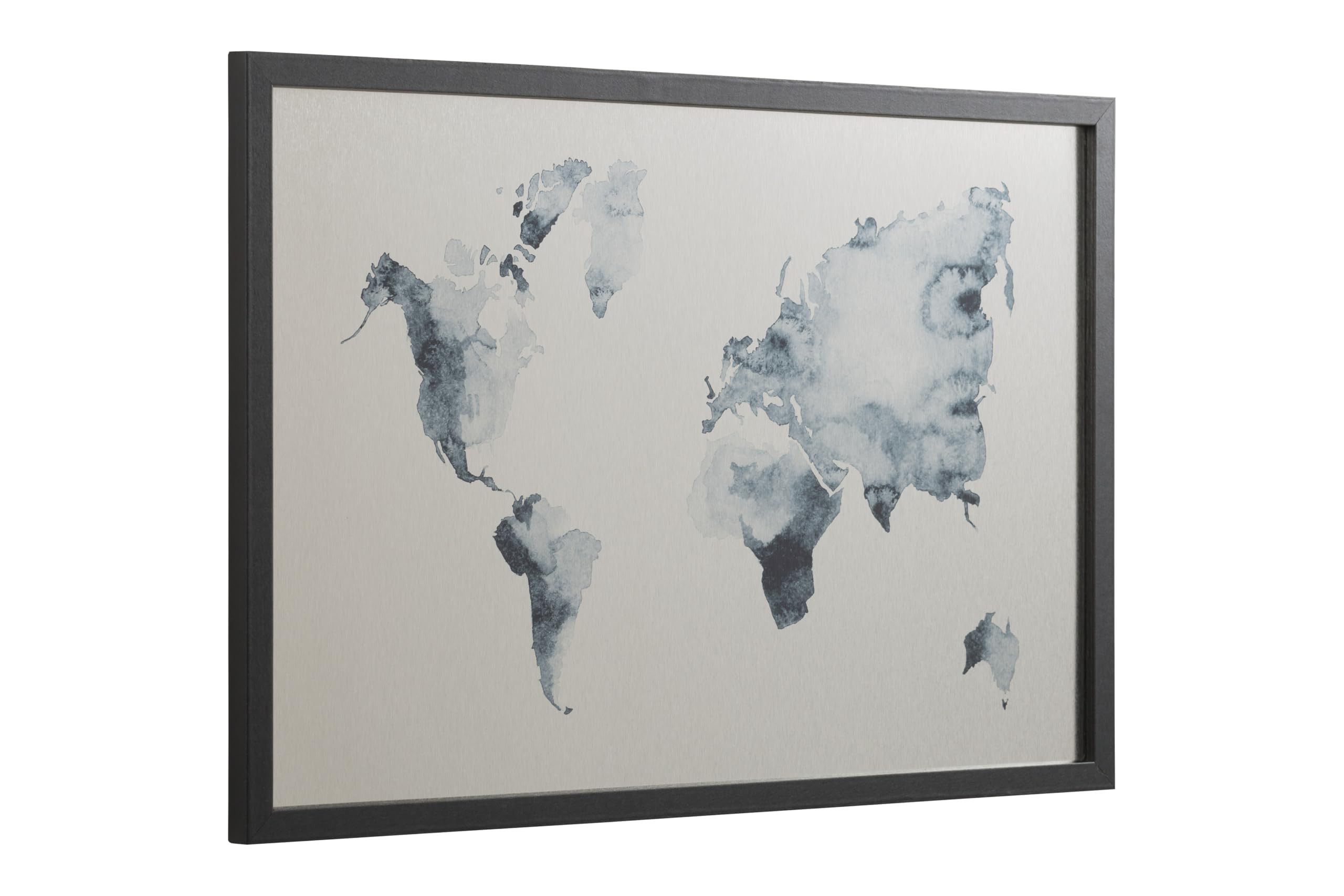 Bi-Office, Lavagna Ink Mappa del Mondo, Finitura Argento Magnetica Cancellabile a Secco, Cornice Nera MDF, 60x40cm