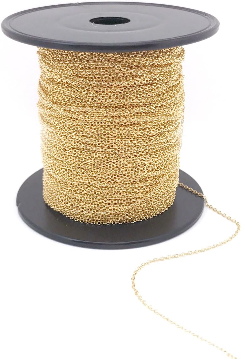 32.8ft - 16K Gold Plated Dainty Cable Chain Necklace Jewelry Supply Craft Supplies Mignon and Mignon Supply Spool Unfinished Chain - LCHND (Gold)