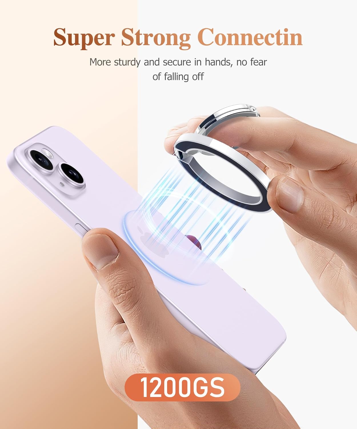 GVIEWIN Magnetic Phone Ring Holder, Compatible with MagSafe Phone Grip with Adjustable Stand, Magnet Phone Ring Kickstand for iPhone 16 Pro Max/Plus/15/14/13/12 Series/Other Phones (Glitter/Purple) image 2 of 6 B0FFSYXWD2