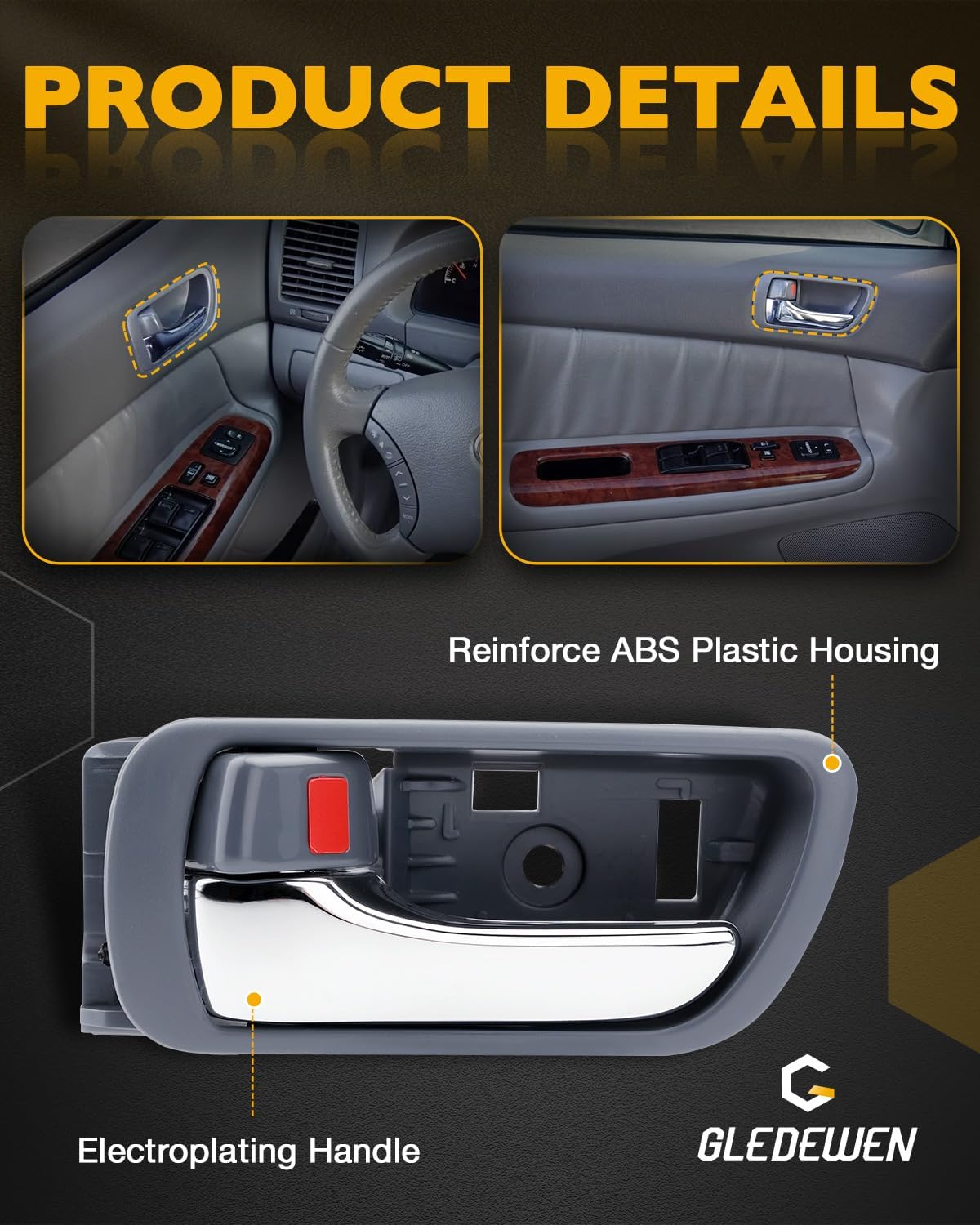 Exterior & Interior Door Handles, Compatible with 2002-2006 Toyota Camry, Gray Inside Handle with Chrome Lever, Outside Front & Rear Left Driver & Right Passenger Side, OE# 81309 GM1310169 6920633040