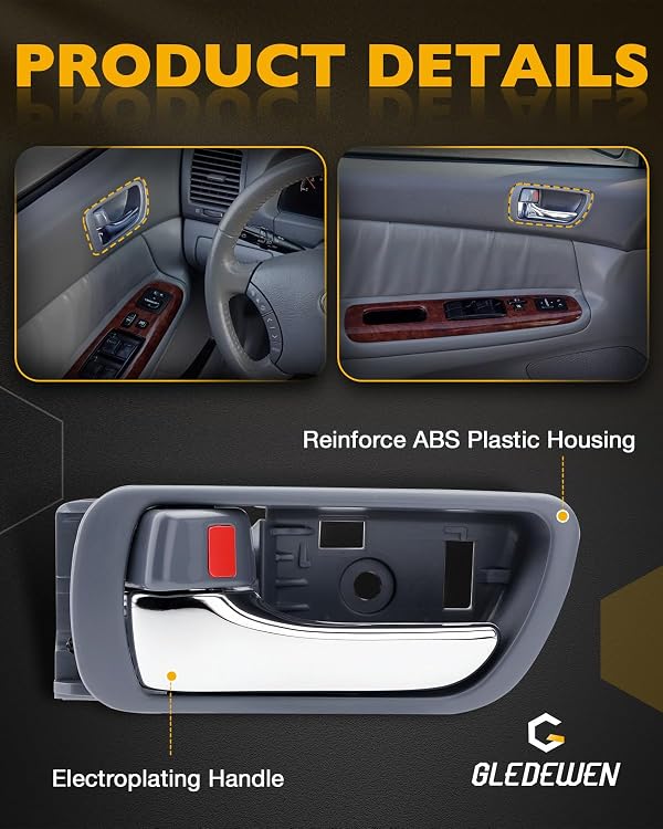 Exterior & Interior Door Handles, Compatible with 2002-2006 Toyota Camry, Gray Inside Handle wiht Chrome Lever, Outside Front & Rear Left Driver & Right Passenger Side, OE# 81309 GM1310169 6920633040 by Gledewen - Image 6