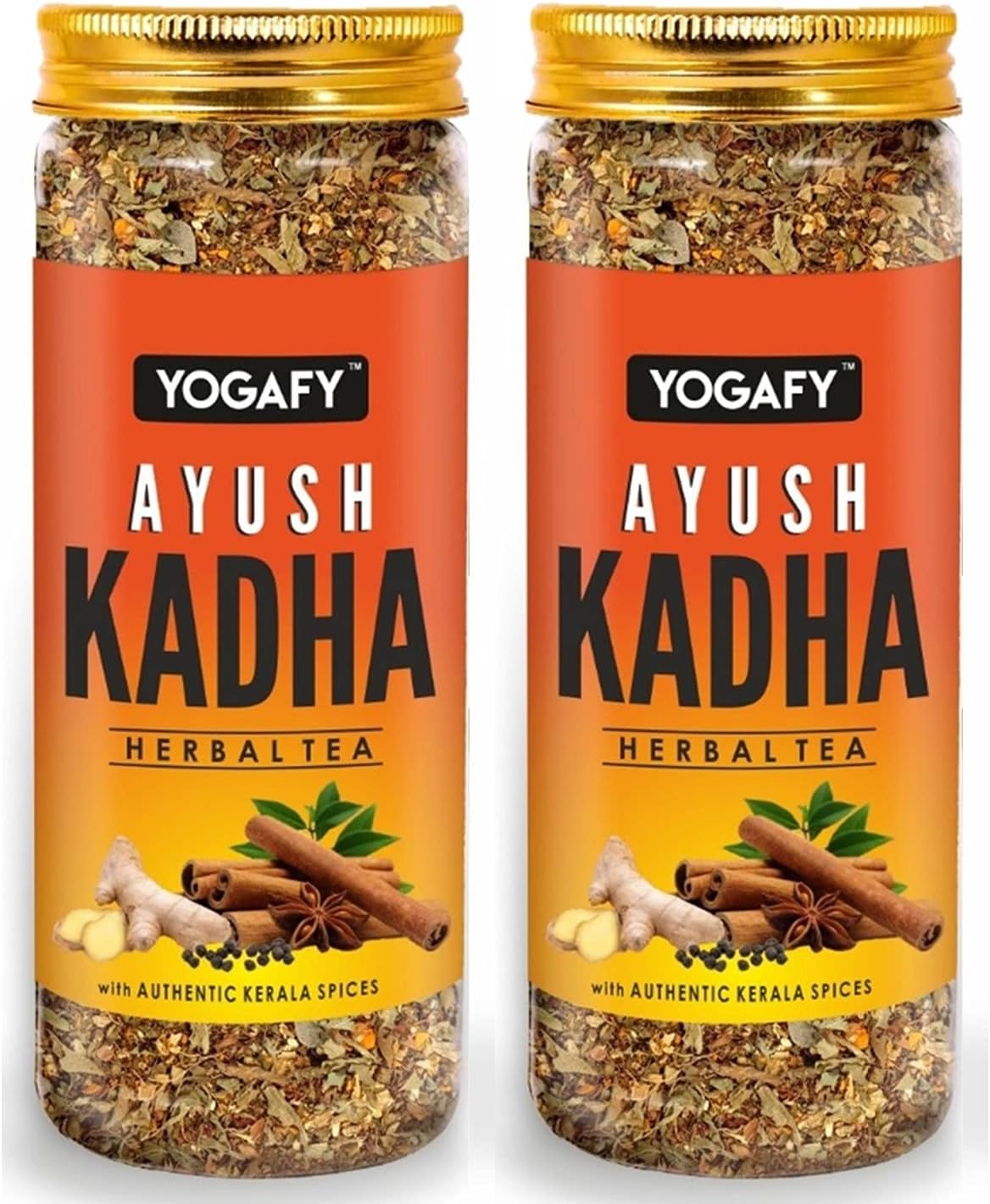 YOGAFY - Ayush Kadha - 200 gm || IMMUNITY BUILDING || Best relief from Cough and Cold, Sore Throat & Congestion - Whole spices and Tulsi Leaves | FOOD GRADE Pet Jar Pack | Pack of 2
