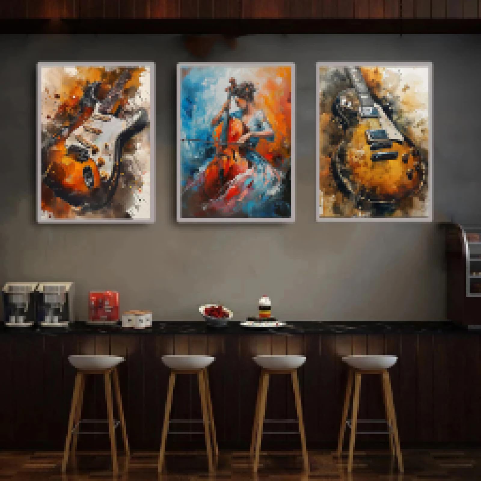 KEMEIQI Chitarra elettrica alla moda strumento musicale poster moderno astratto moda design tela arte pittura immagine bar arredamento casa 80x160cmx3 senza cornice