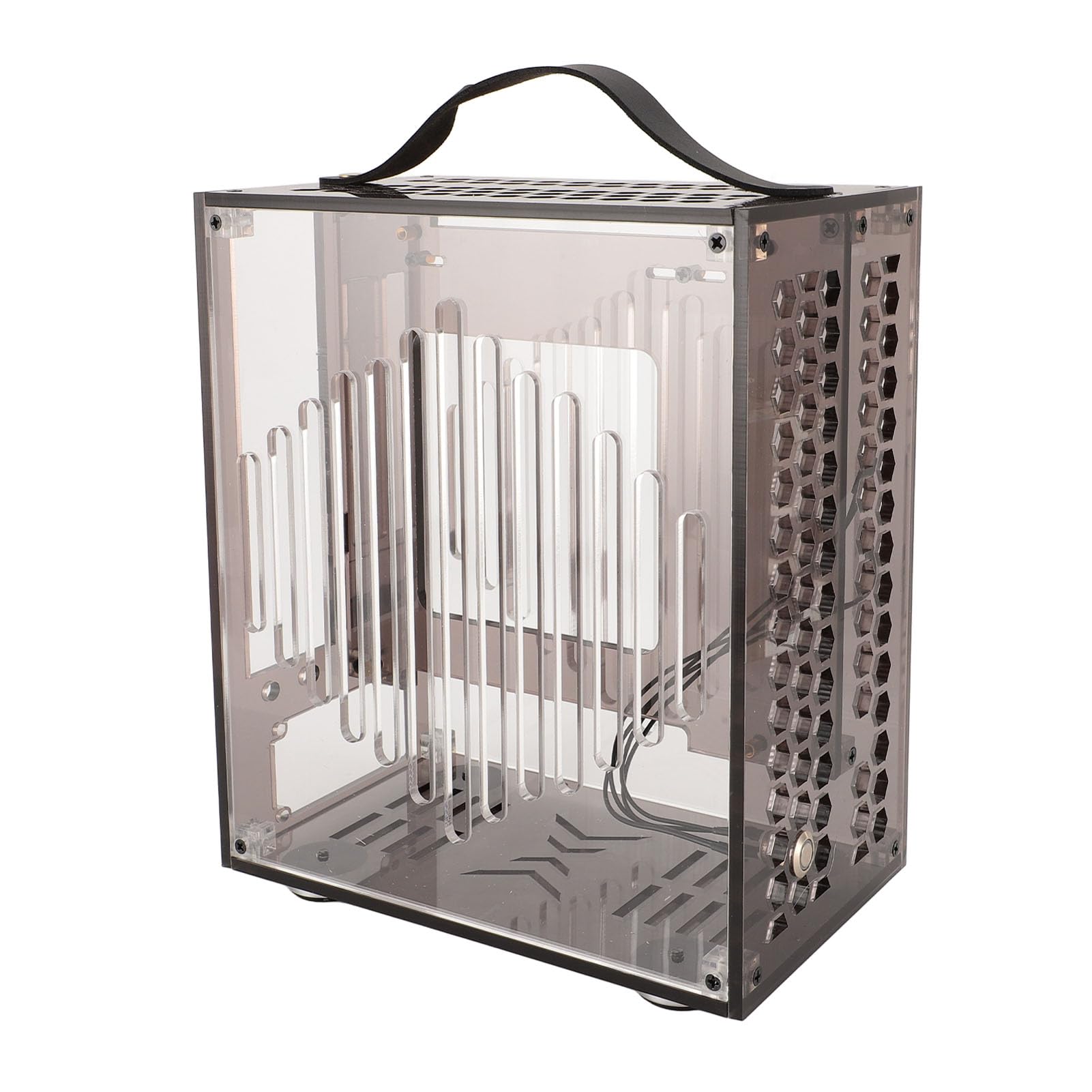 Caja de Computadora Mini ITX, Compacta Totalmente Transparente, 23x20,5x12 Cm con 1 Ventilador de Refrigeración, Caja de PC Micro ATX, de Escritorio Portátil con Asa para Placa Base de (BLACK)