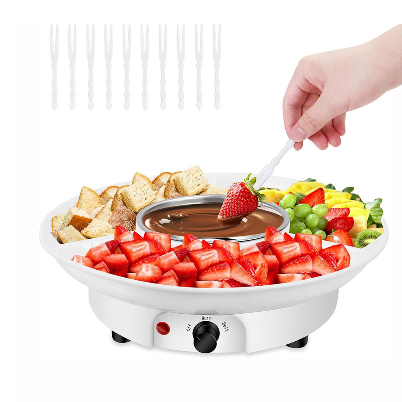 Set Fondue Elettrico con 10 Forchette, Pentolino per Cioccolato