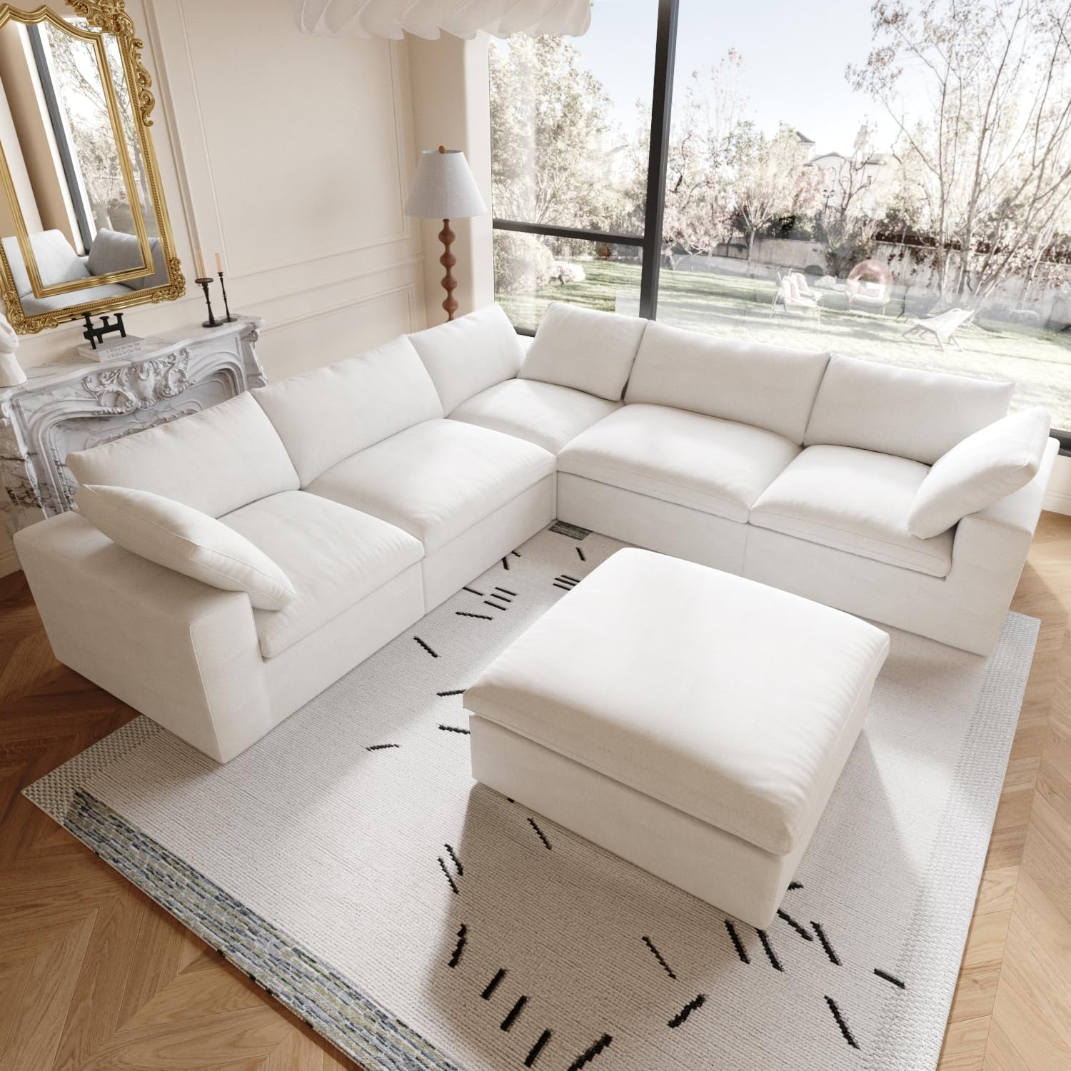 Cloud Modular Sectional Sofa Couch,Oversized Couch 6 Seater for Living Room,160.6" V Shaped Convertible Couches with Storage Ottoman, Covers Washable&Replaceable,White