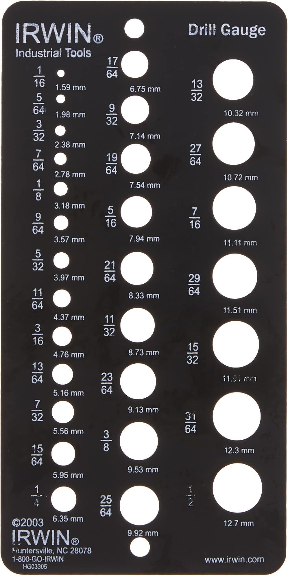 IRWIN Drill Bit Gauge - 1/16 to 1/2 Inch -6 IRWIN Drill Bit Gauge - 1/16 to 1/2 Inch -6