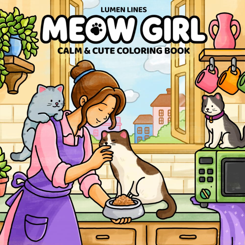 Meow Girl: Coloring Book for Adults and Teens with Girls and Cats in Simple, Everyday Moments for Relaxation (Cozy Moments Coloring)
