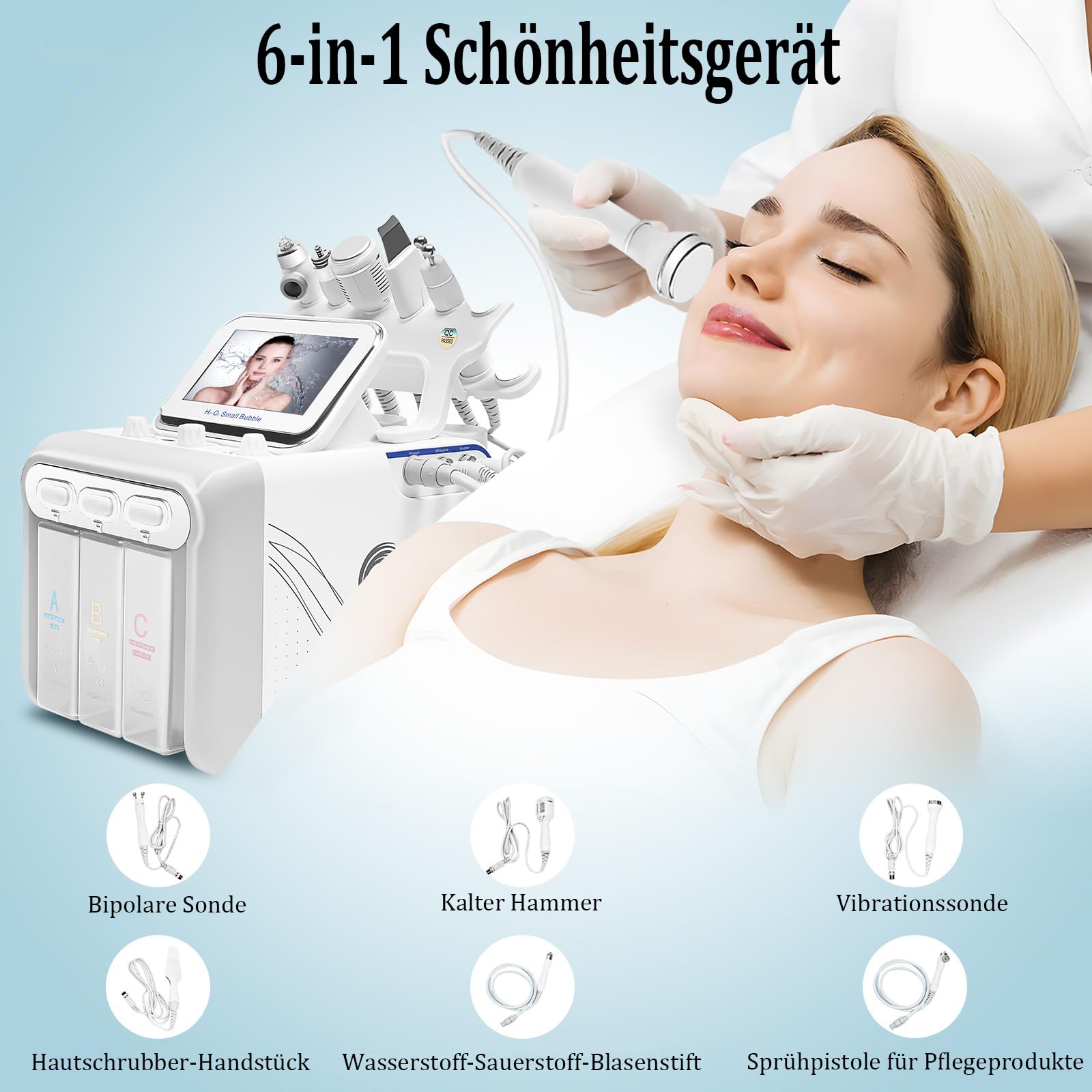 Hydrafacial Geraet Aquafacial 6 in 1 Microdermabrasion Porenreiniger Mitesserentferner Ultraschall Spray Kalthammer Wasserstoff Sauerstoff Hautpflegegeraet