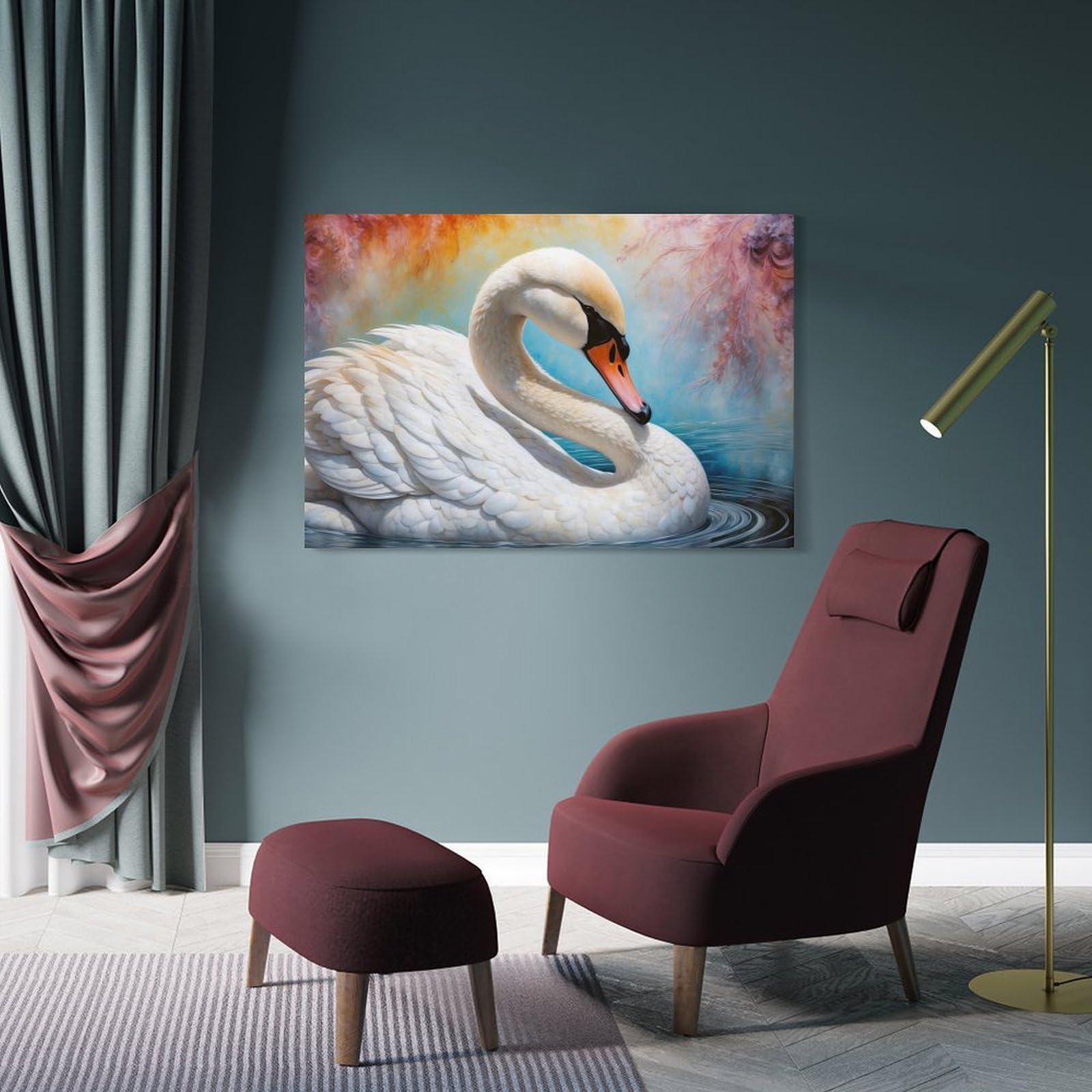 Elegant Swan in Water Painting Canvas Art Print 24x36inch(60x90cm), for Calm Bedrooms, Home Corners Or Flats, An Easy Wall Refresh for Bedrooms
