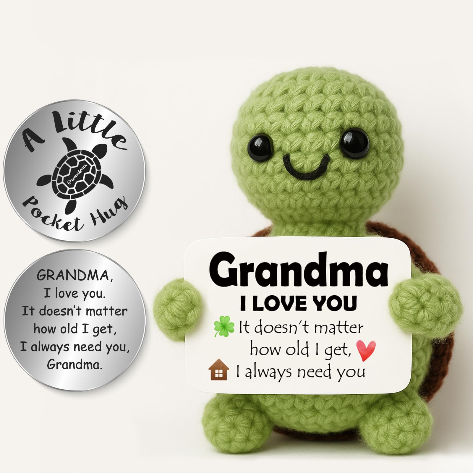 Tixlux Grandma Gifts, Handmade Crochet Positive Turtle, with Pocket Hug Lucky Charm, Grandmother Birthday Gifts, Good Luck | Emotional Support | Birthday Present โ image 1