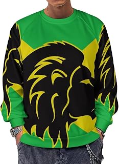 Jamaica Flag Lion Reggae Men's Crewneck Sweatshirt Long Sleeve Casual Pullover Sweater T-shirt Lightweight Tops