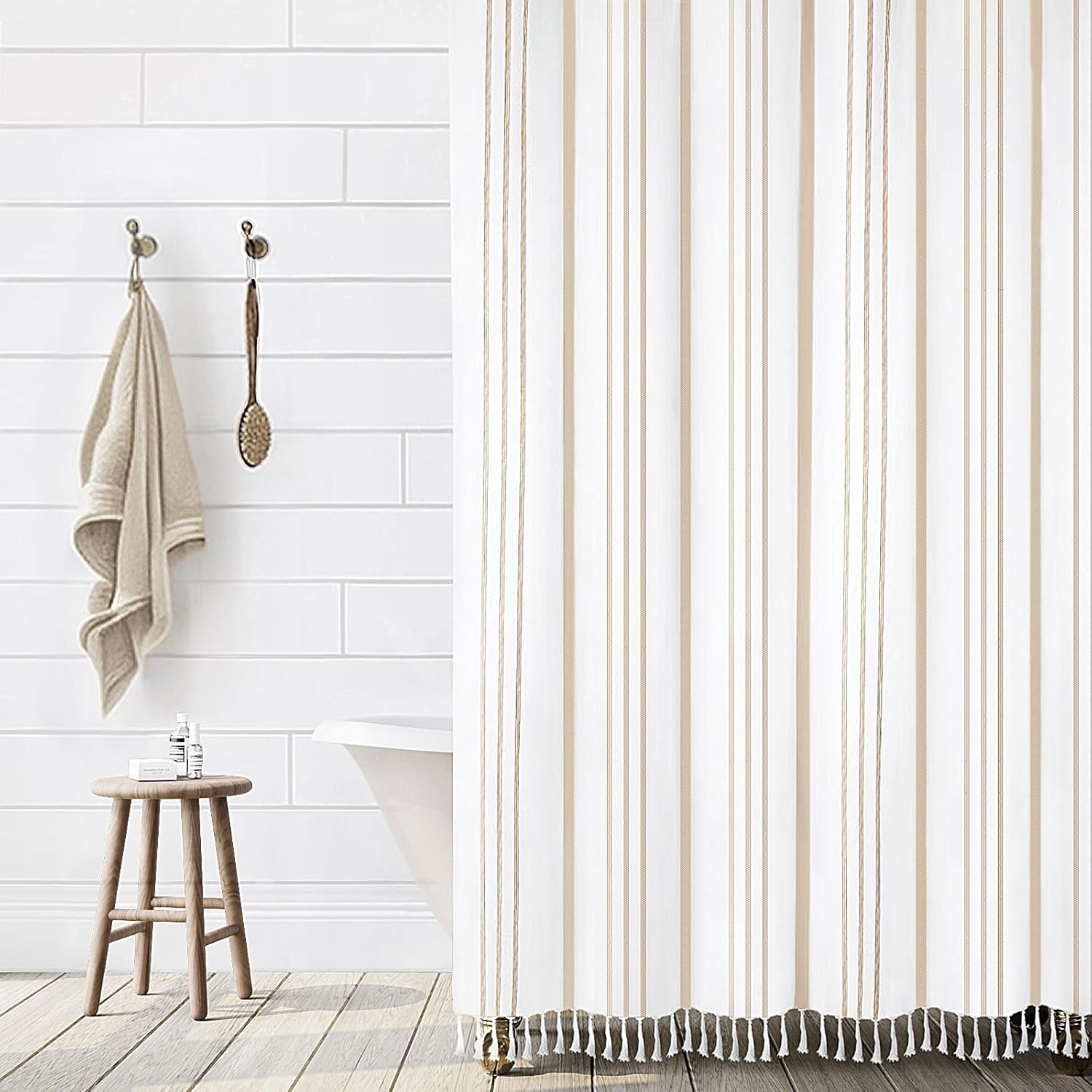 Awellife Striped Shower Curtain for Bathroom Linen Cotton Cloth 78 inch