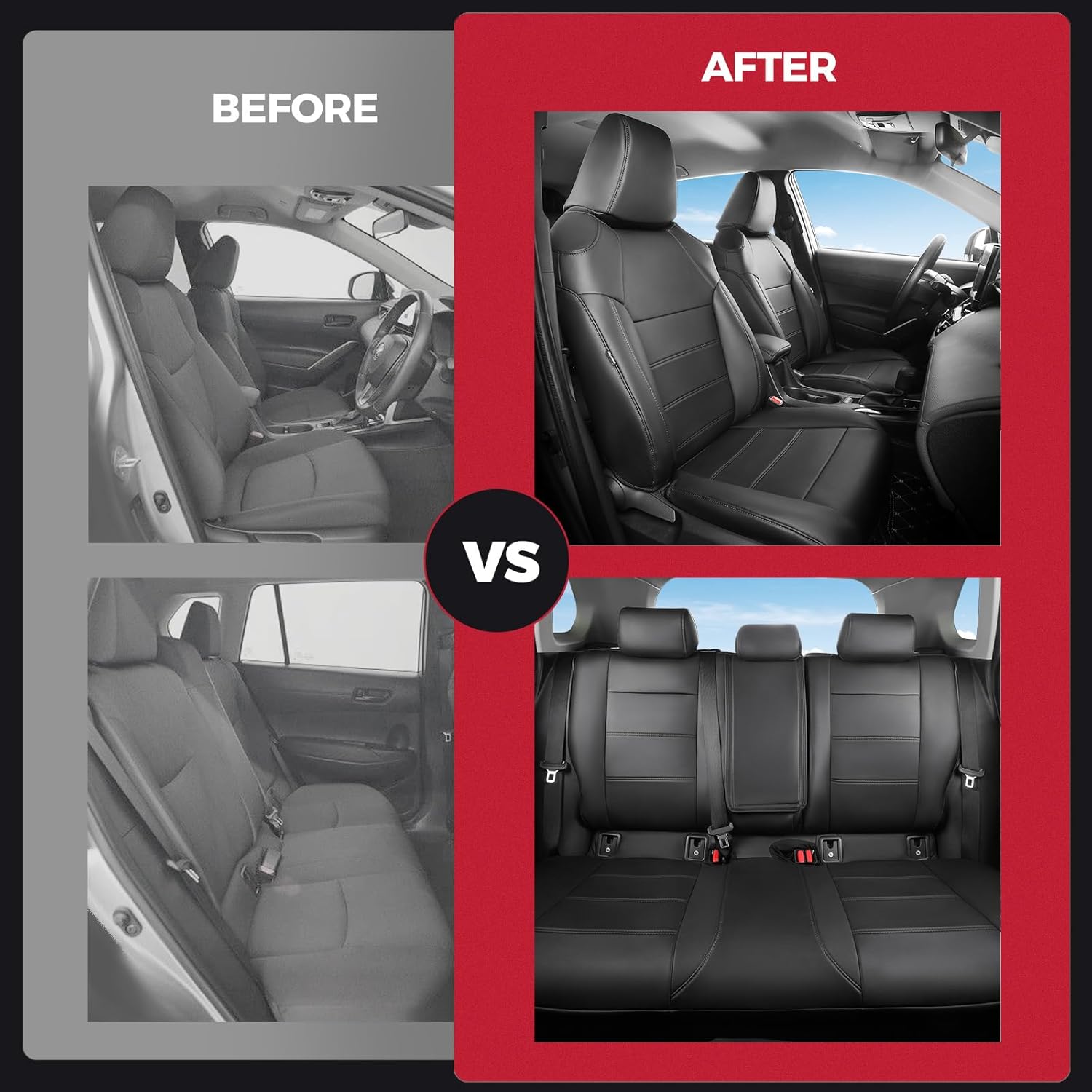 FREESOO for Toyota Corolla Cross Seat Covers L LE XLE 2021 2022 2023 2024 2025 2026, Custom Car Seat Covers Full Set, Leather Seat Covers for SUV, Waterproof Car Seat Cover, Black Not for Hybrid