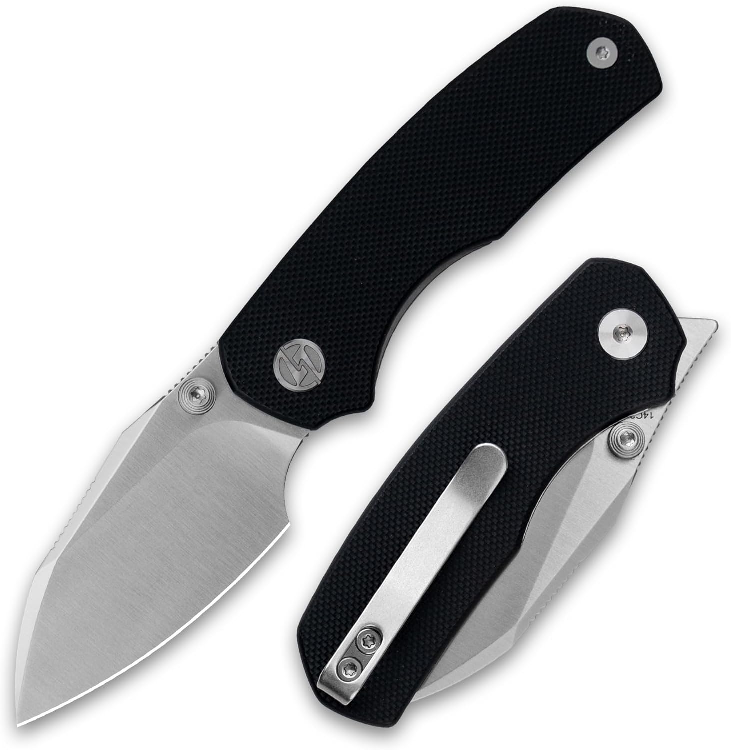 Pocket Knife, 2.36'' 14C28N Steel Blade G10 handle, Small EDC Knife with Pocket Clip for Men Women, 2.2oz-G057BW Black-Satin Blade