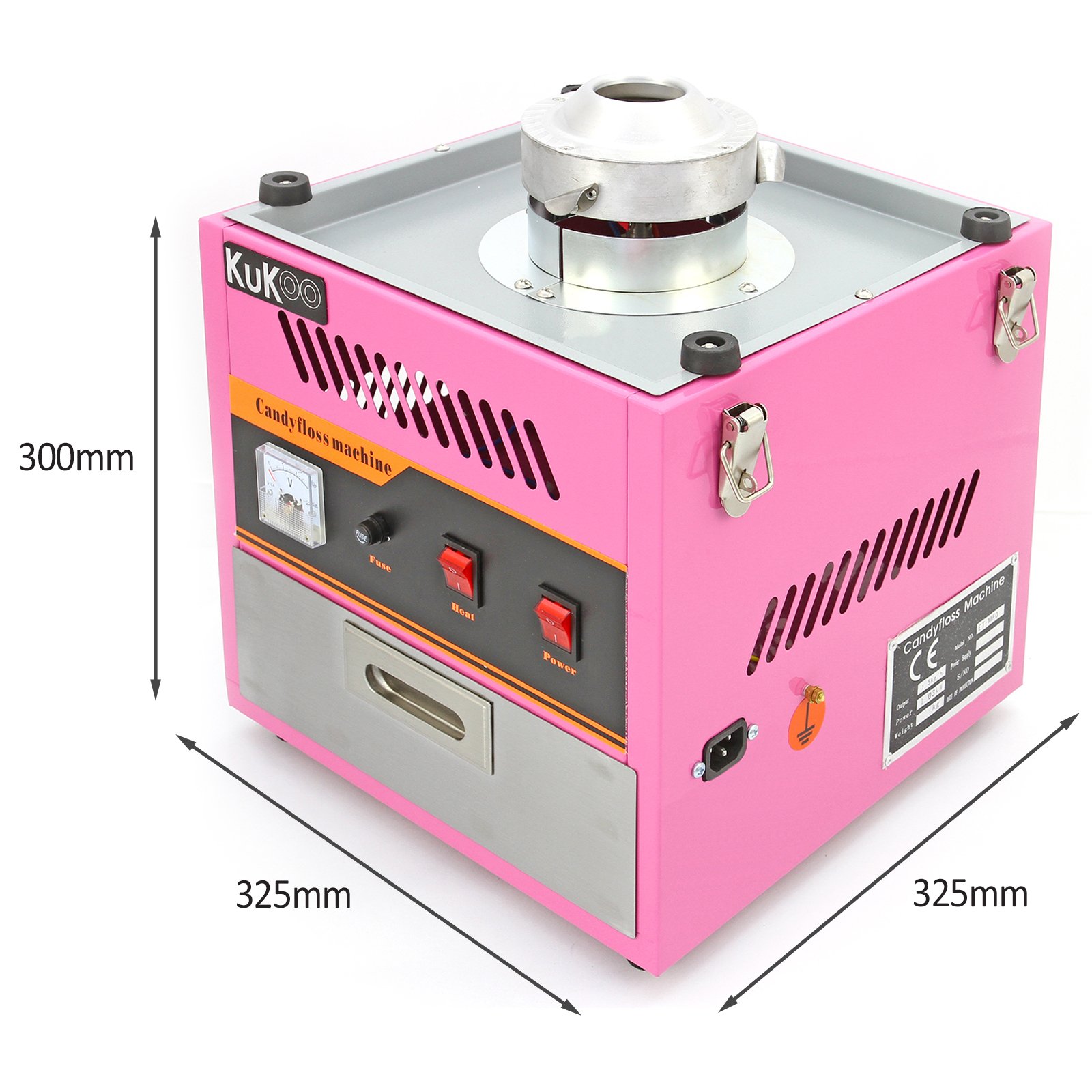 Macchina per Zucchero Filato con Cupola Protettiva, Vasca in Acciaio Inox 50 cm, Design Vintage Rosa, Facile da Usare, Cassetto Integrato, 600 Stecche Bamboo Incluse