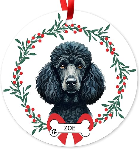 Adorno de Navidad personalizado de caniche negro, adorno personalizado con nombre de mascota, regalos para los amantes de los caniches, decoración