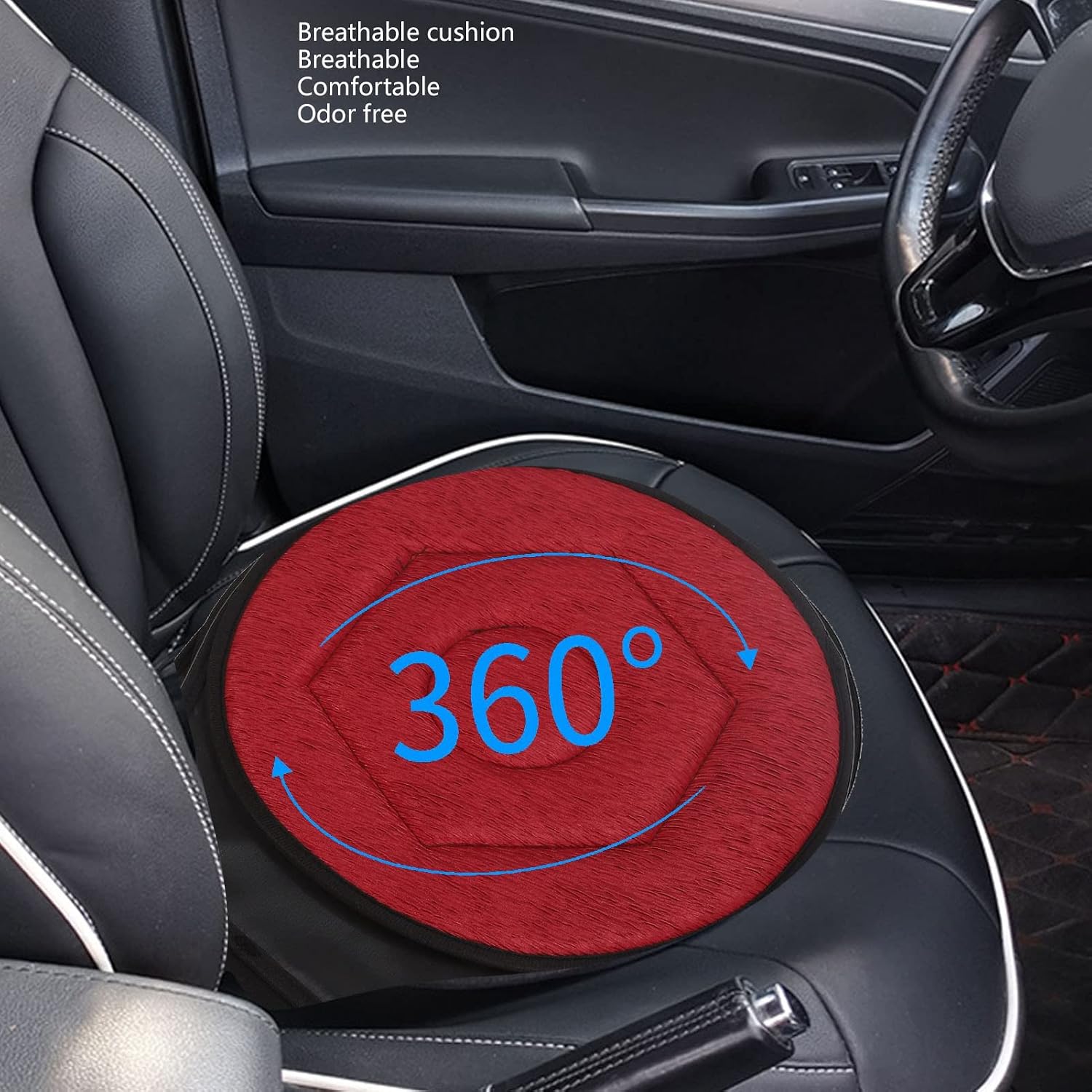 360 Degrees Rotating Car Cushion, Geometric Rhombic Shape, Soft & Comfortable, Portable Seats Cushion for Elderly (Burgundy)