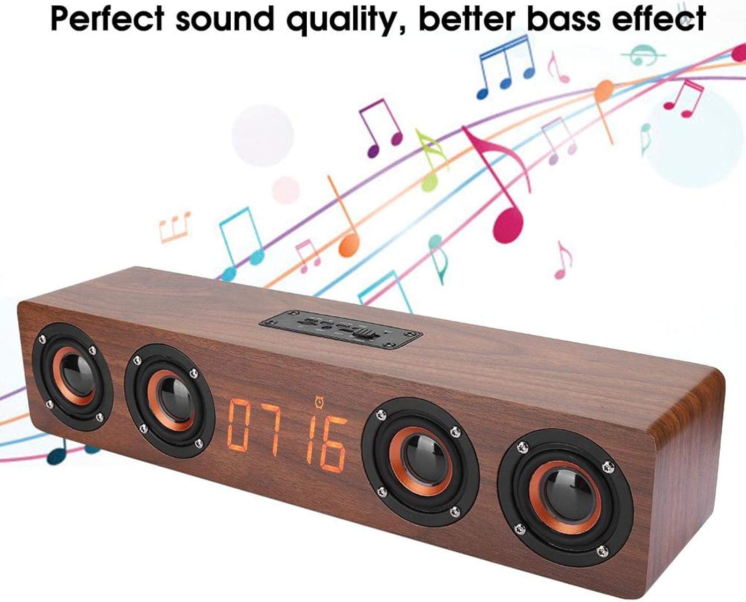PUSOKEI LED Clock Display Bluetooth Speaker, Long LED Digital Time Display Wooden Strip Bluetooth Bass Speaker Support FM Function/3.5mm Audio Input/TF Card/Alarm Setting - Image 3