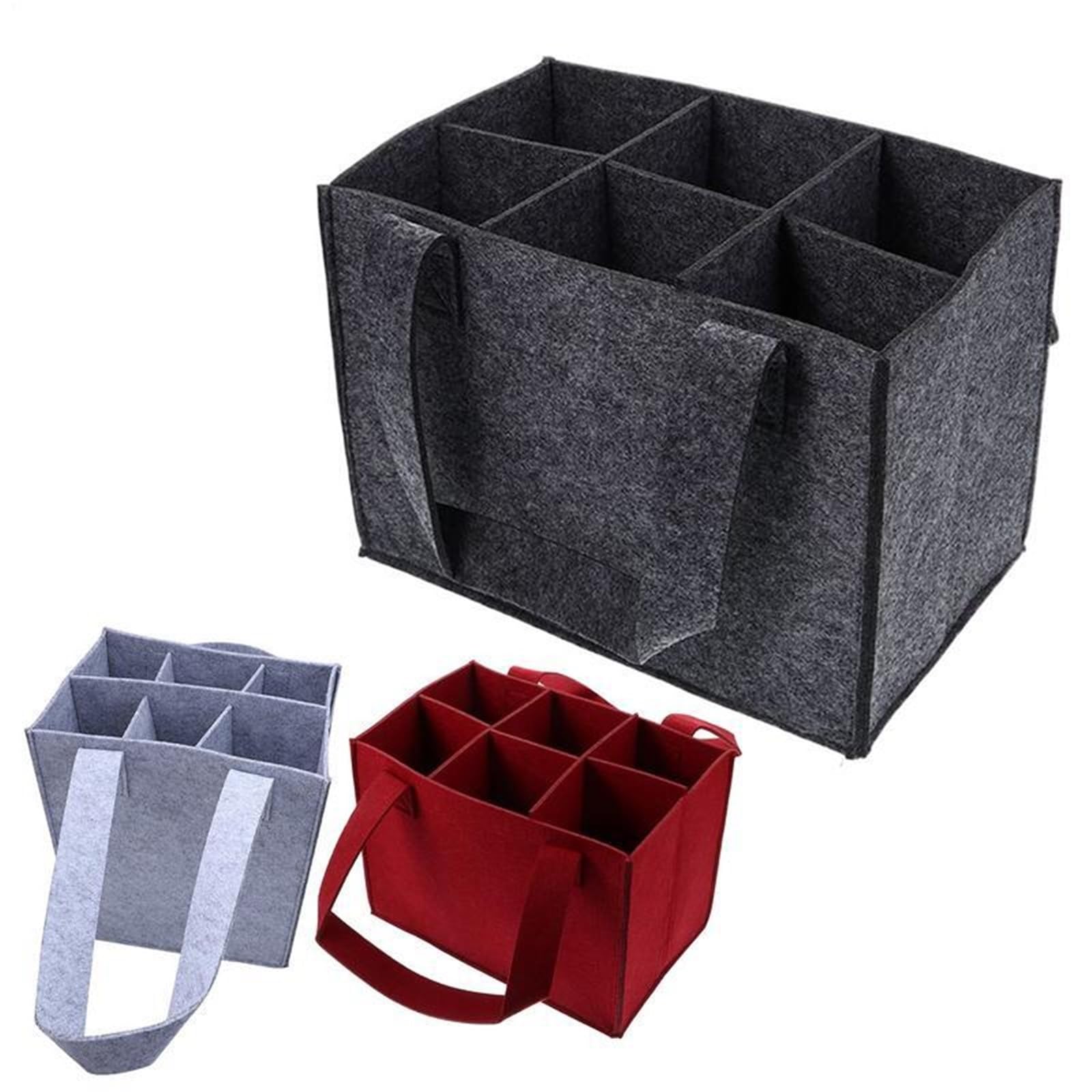 2 filcowe torby materiałowe 6 przegródek | Uchwyt na butelkę z uchwytami do przechowywania na piknik(Red)