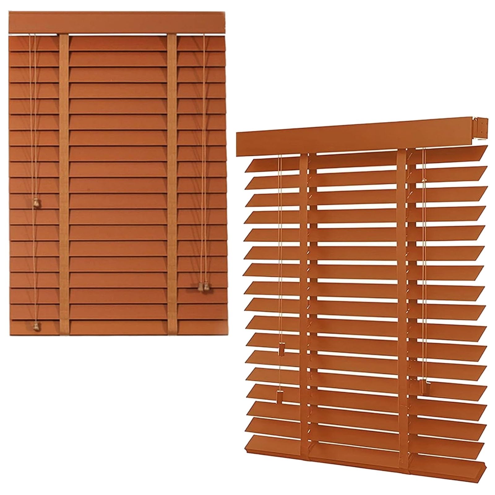 Wzdxfnld Reddish-Brown 5Cm Slats Solid Wood Blinds, Horizontal Wooden Venetian Blinds 30Cm 60Cm 70Cm 80Cm 90Cm 100Cm Wide, Light Filtering Window Shades Can Mounted Inside Or Outside(Reddish-Brown)
