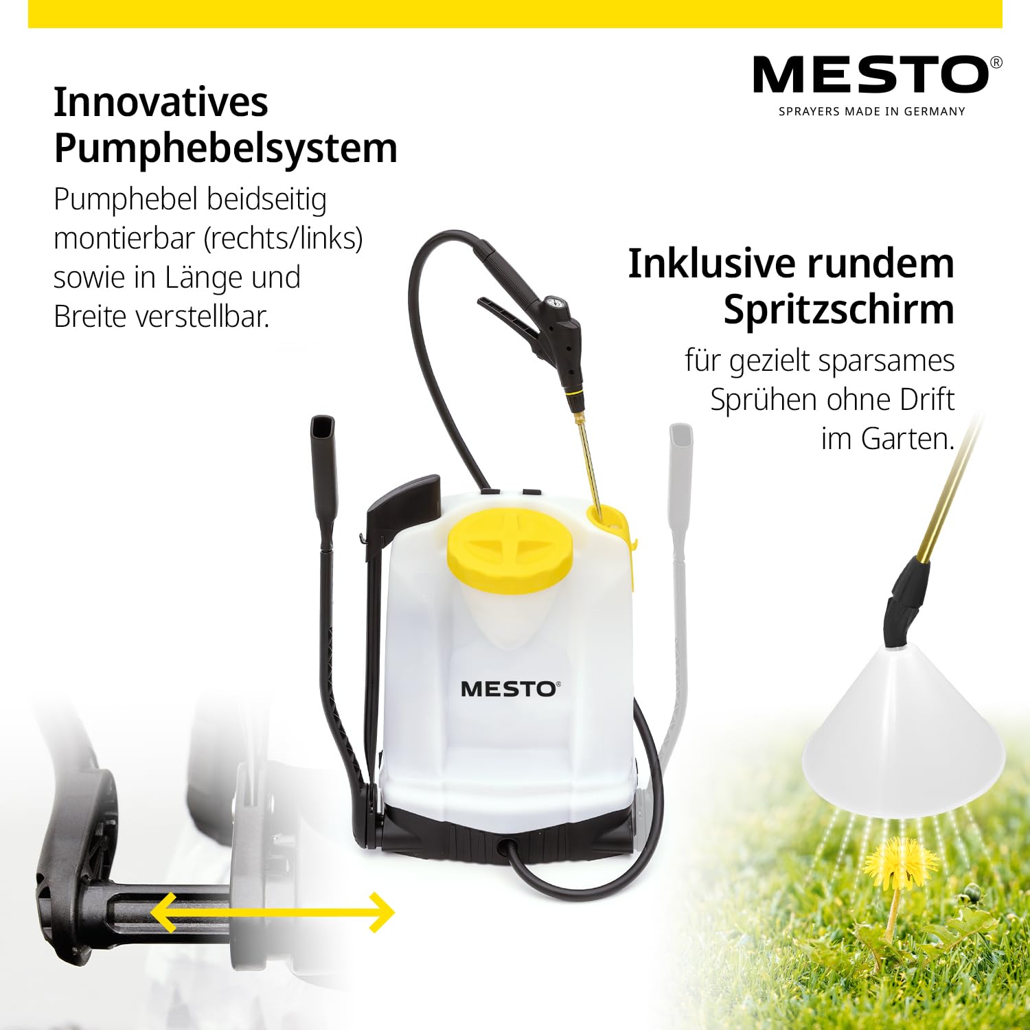 MESTO RS125 Rückenspritze 12 L Set inkl. Spritzschirm | Gartenspritze mit 6 bar Druck | Unkrautspritze Garten | mit ergonomischen Abstellventil & Kontrollmanometer | FPM-Dichtungen | Rückensprühgerät