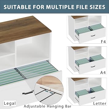 LVB Wood Lateral File Cabinet with Drawer, Wide Filing Cabinet for Letter/Legal/A4/F4 Size, Farmhouse Office Storage File Cabinets Printer Stand with Open Shelf in Home, White and Rustic Oak, 83 cm