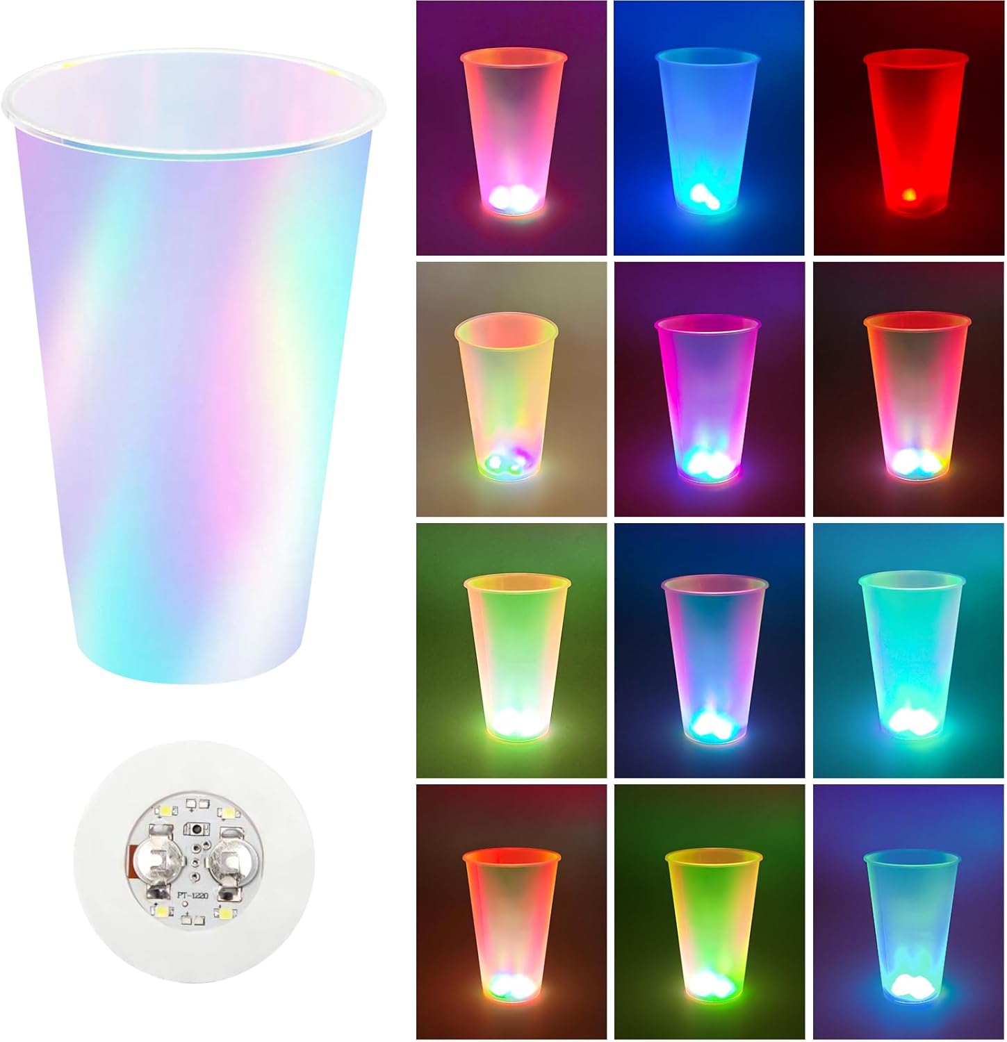 25 PCS Glowing Party LED Cups, Iridescent Flash Light up Cups, Pack with Three Flashing Modes Color Bright Glow-in-the-Dark Colors, Party Cups for House Parties Birthdays Concerts Weddings Beach Etc.