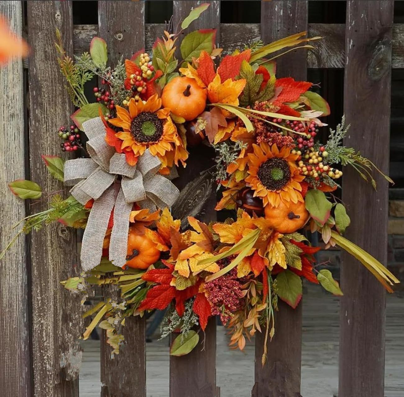 Zomtier Sunflower Wreath Autumn Wreath Front Door, 45Cm Pumpkin Sunflower Autumn Door Wreaths Hanging Fall Wreath Autumn Decorations Home For Halloween Thanksgiving Autumn Harvest