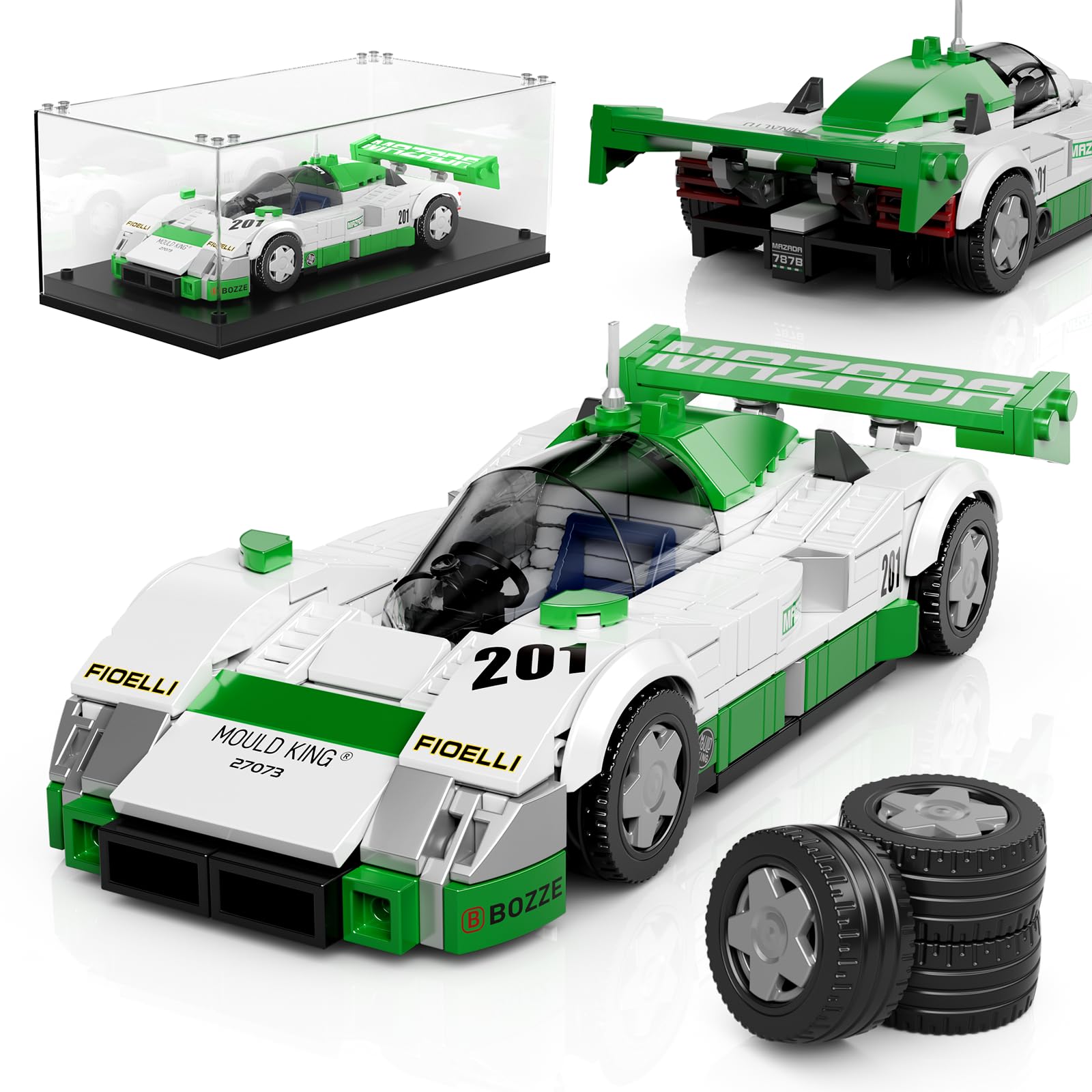 Mould King 27073 Technology Speed Champion Clamping Blocks Racing Car 787B Drift Car Building Blocks Super Sports Car Set with Acrylic Display Case Model Cars for Collecting (325 Pieces)