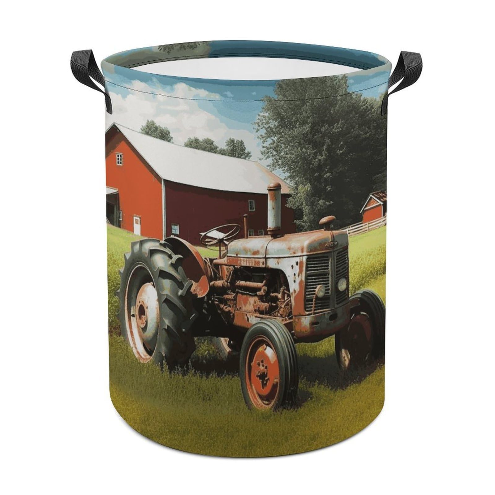 Company Farm Tractor Laundry Basket Freestanding Waterproof Laundry Hamper Collapsible Tall Clothes Hamper with Reinforced Handles Waterproof Laundry Bag for Dorm Bathroom Home 44x44cm