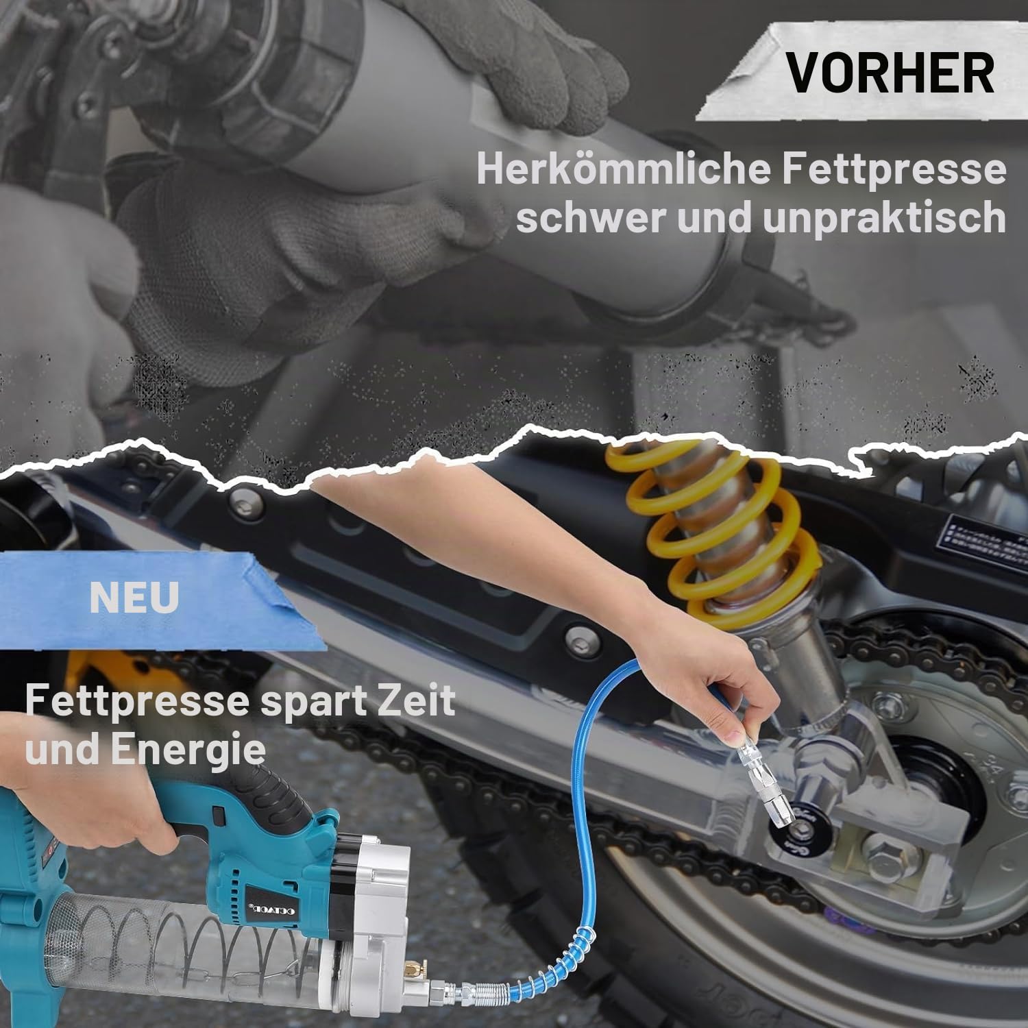 Akku-Fettpresse,Elektrische Fettpresse für Makita 18v Batterie,Fettpresse mit 15000mAh Akku und Zylinder,69MPa Schläuche,Ideale Fettpresse für mechanische Geräte (mit Akku)