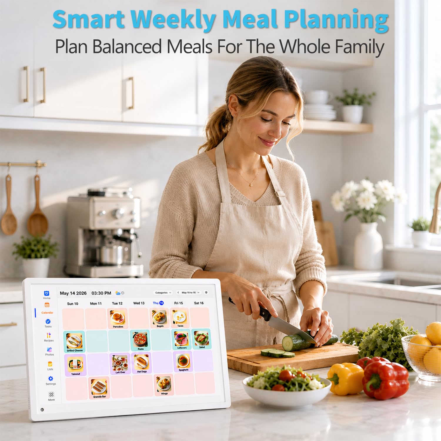 Calendario digitale da 10,1 pollici Smart-Picture-Frame in-One – Display touchscreen interattivo Calendario elettronico per diagrammi di lavoro, ricompensa stellare, sincronizzazione calendario Google