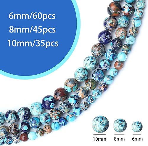 Miniatura 3 de 45 cuentas de piedras preciosas de jaspe imperial azul natural mixto de 0.315 pulgadas (0.315 in), cuentas redondas sueltas para hacer manualidades