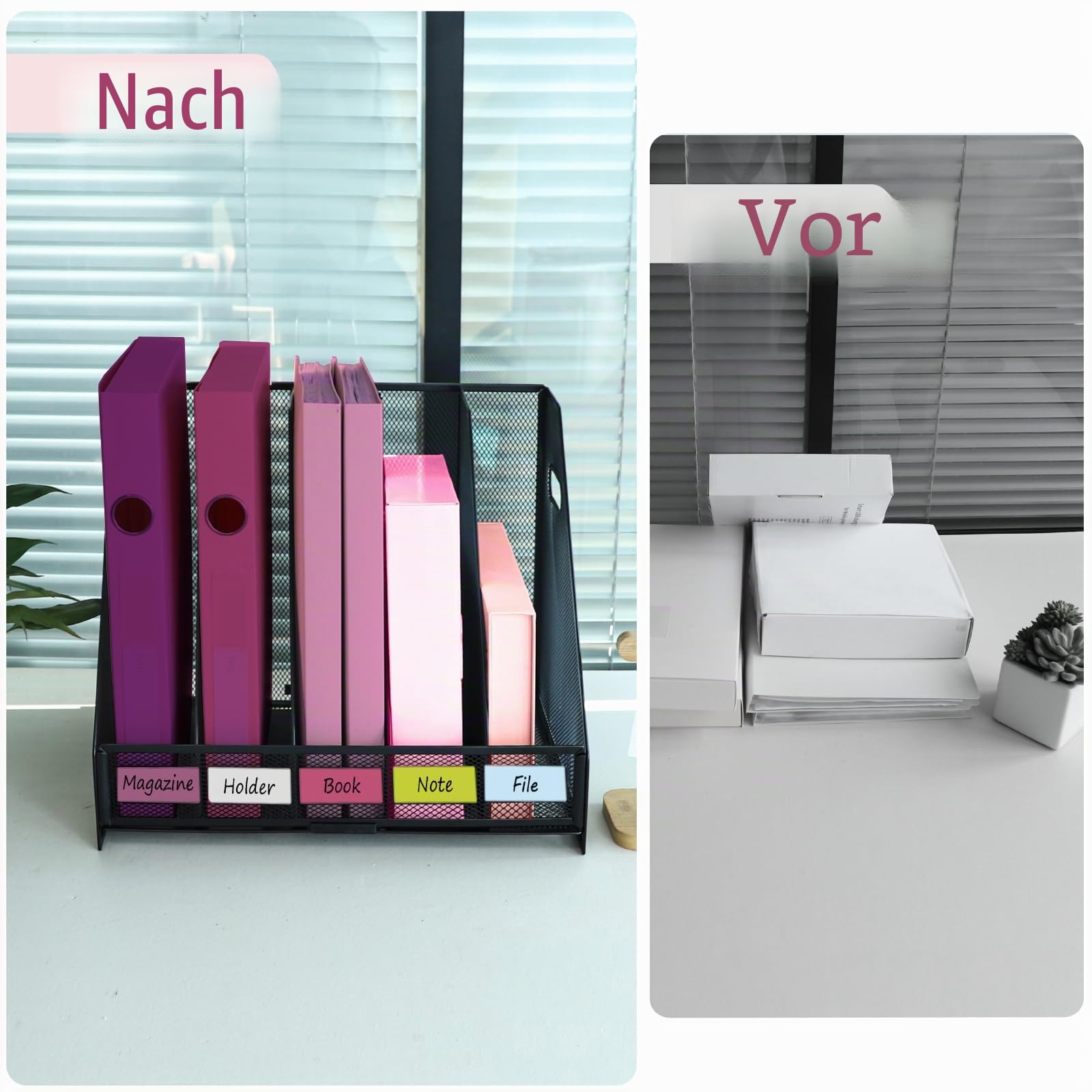 5 Fächer Stehsammler A4 aus Metall, Zeitschriften und Mappen bis Format A4, Ablage für Dokumente Hefte, Archivbox, Zeitschriftenhalter für Heim, Büro & Schule – Schwarz