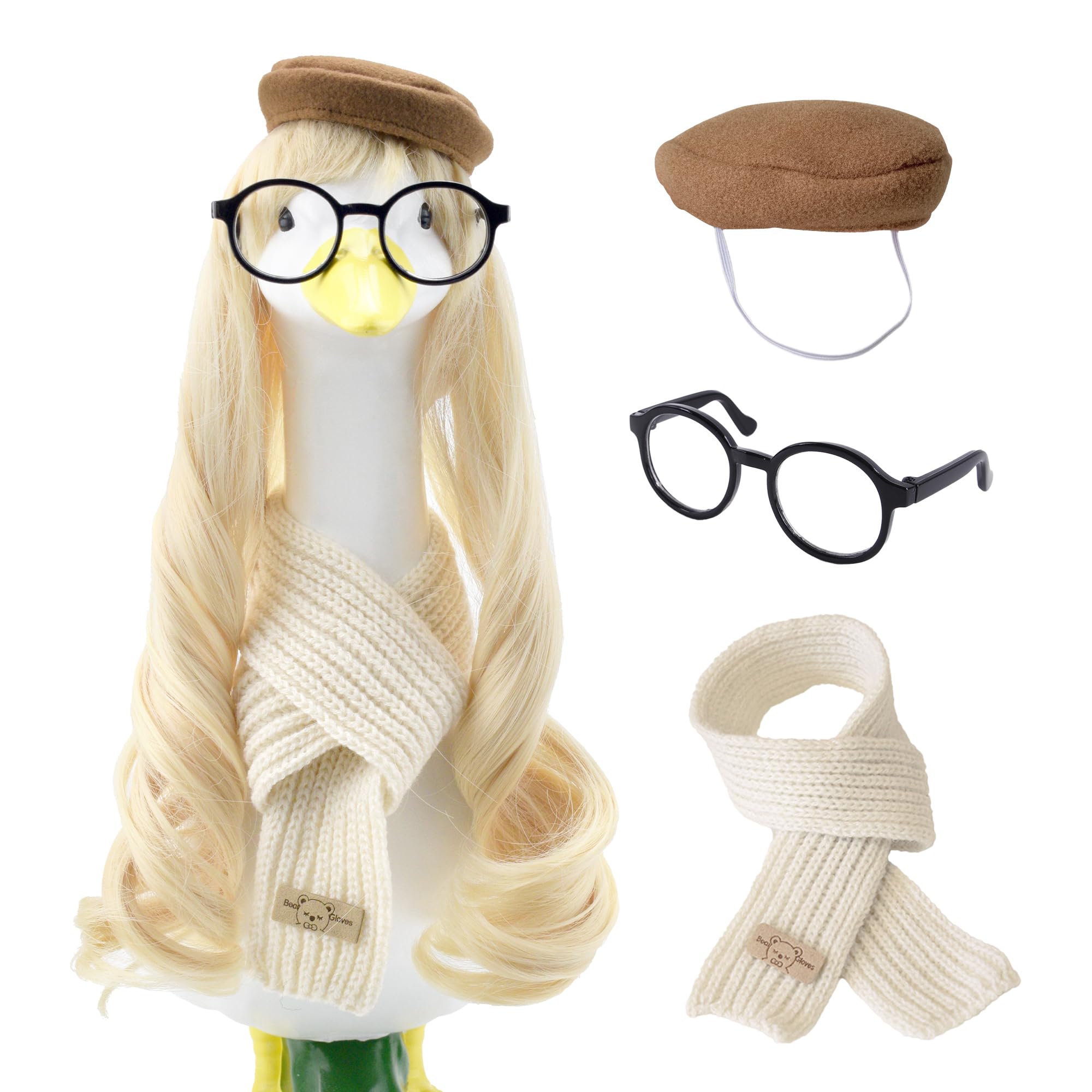 Fall Preppy Academia Porch Goose Outfit with Blonde Wig, 4-Pieces