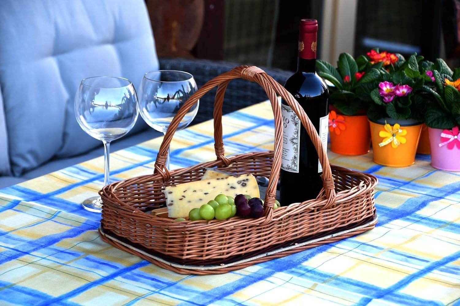 Tablett Serviertablett Korb aus Weide für Obst Brot Gebäck Weidentablett Weidenkorb Tragekorb Tragetablett B/T/H 45/30/8cm(28cm mit Henkel) braun Handarbeit K2-136-N