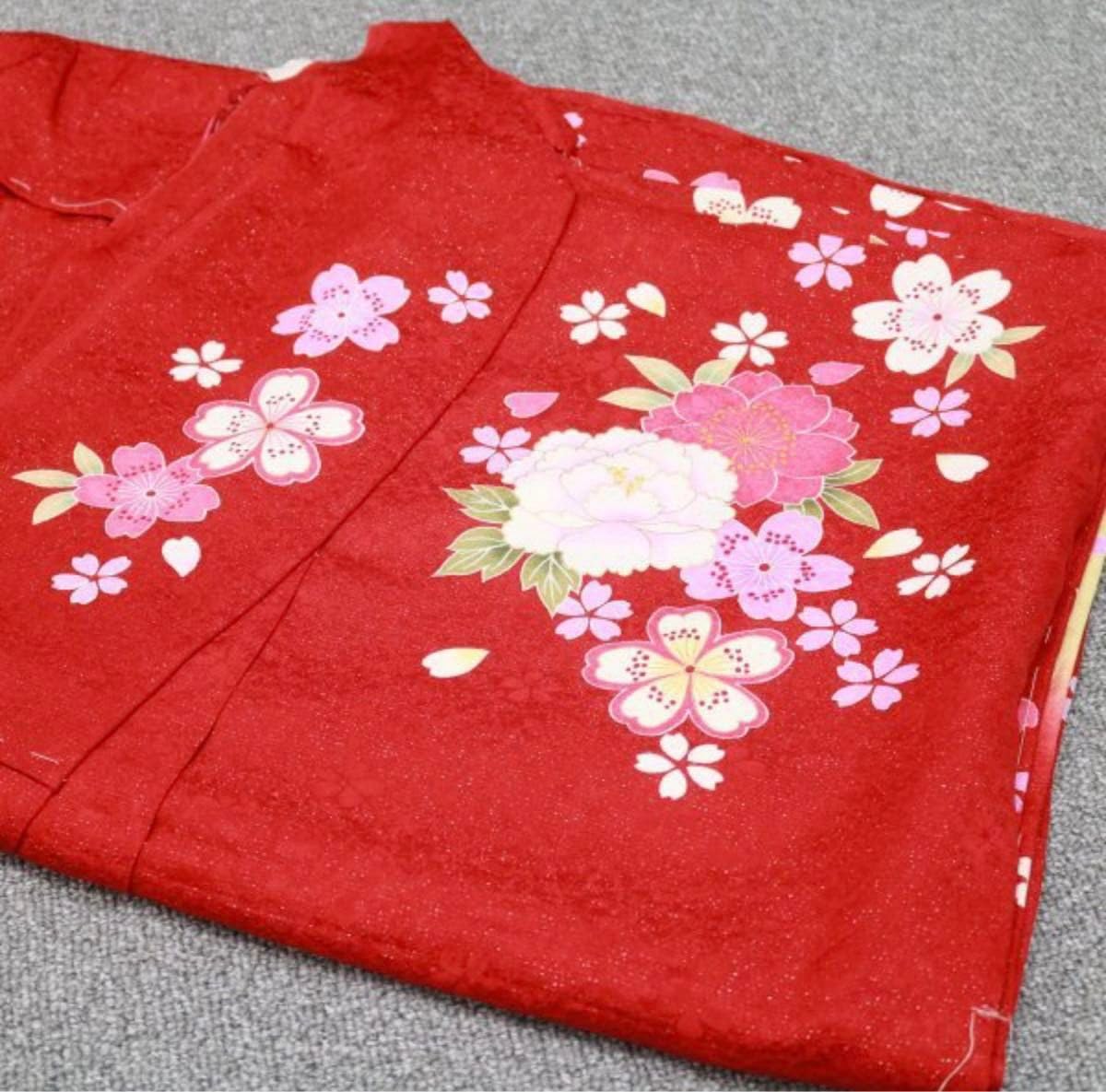 Amazon.co.jp: 正絹京友禅振袖 未仕立 銀通し生地 赤色系 手毬に牡丹柄  