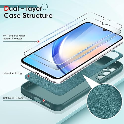 Miniatura 2 de LeYi Funda para Galaxy A34 5G, funda Samsung A34 con 2 protectores de pantalla de vidrio templado para mujeres y hombres, funda protectora delgada
