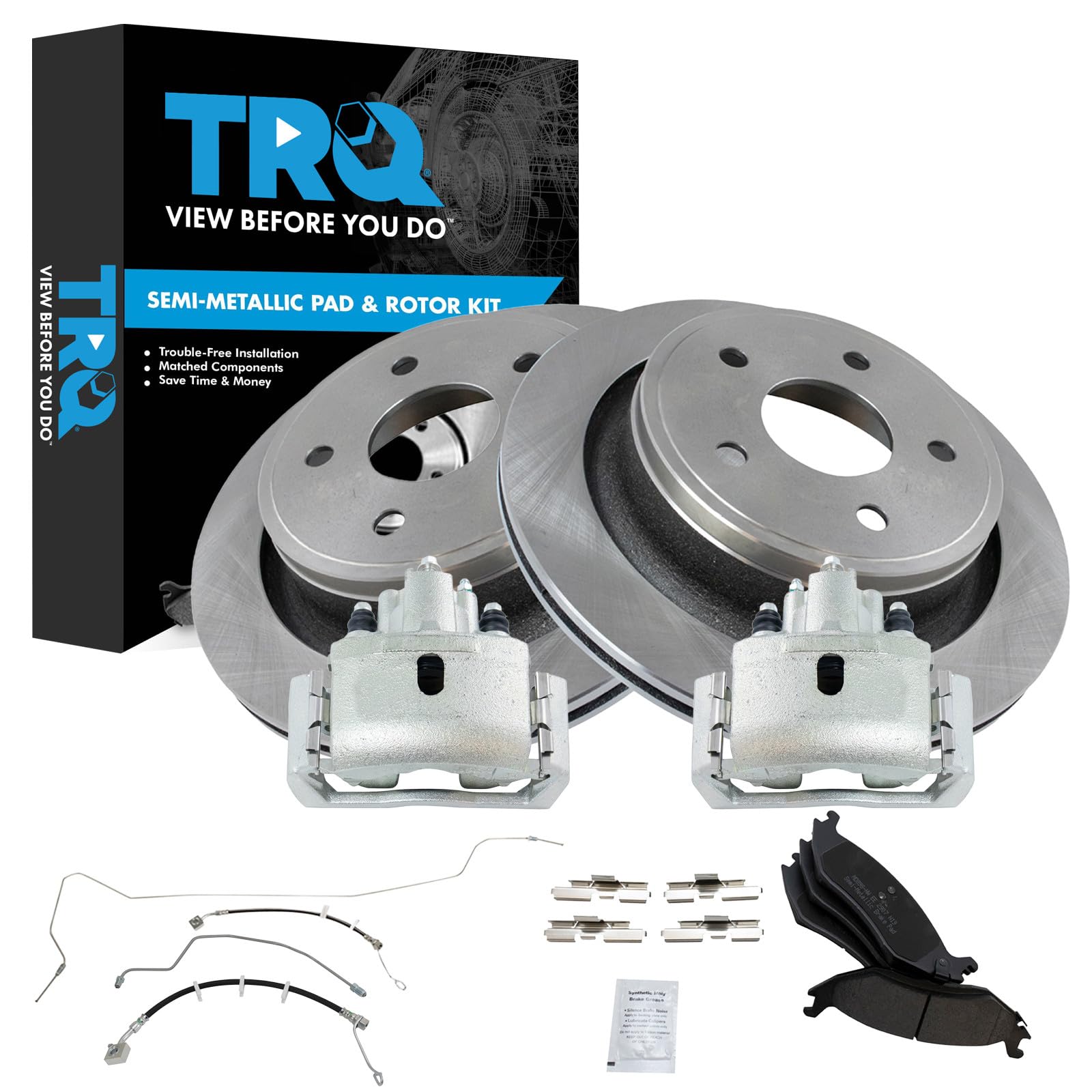 TRQ Rear Brake Pad &amp; Rotor Kit Semi-Metallic Compatible with 2014-2017 Ram 1500