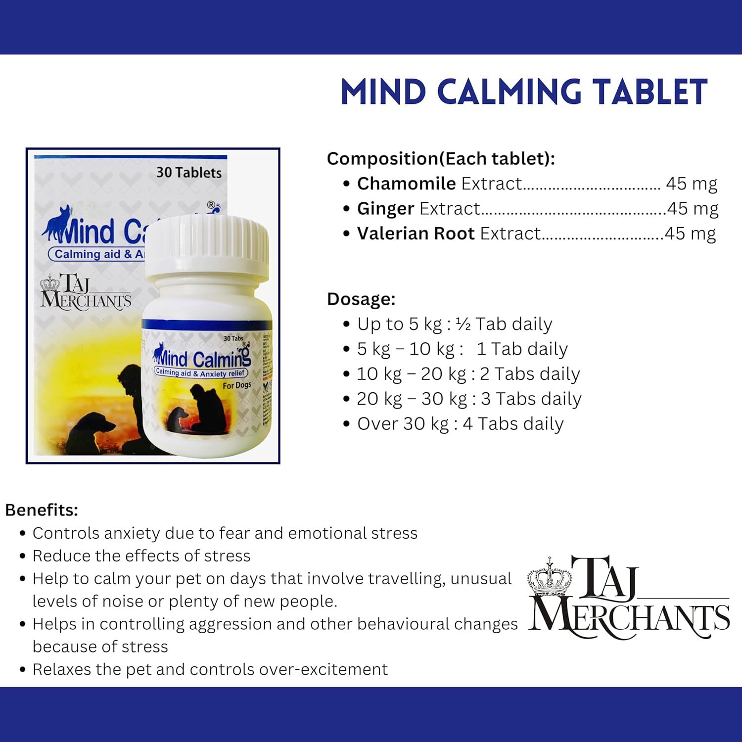 (OG) TM Presents Mind Calming Tablets for Dogs||Chamomile enriched||30 Tablets 1
