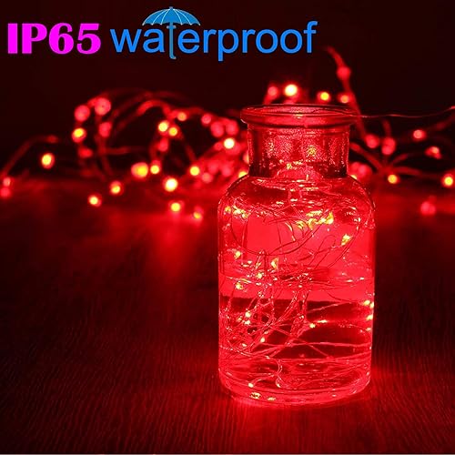 Miniatura 8 de RUICHEN Guirnalda de luces LED con cable de cobre de 33 pies, 100 luces LED con carrete, color rojo