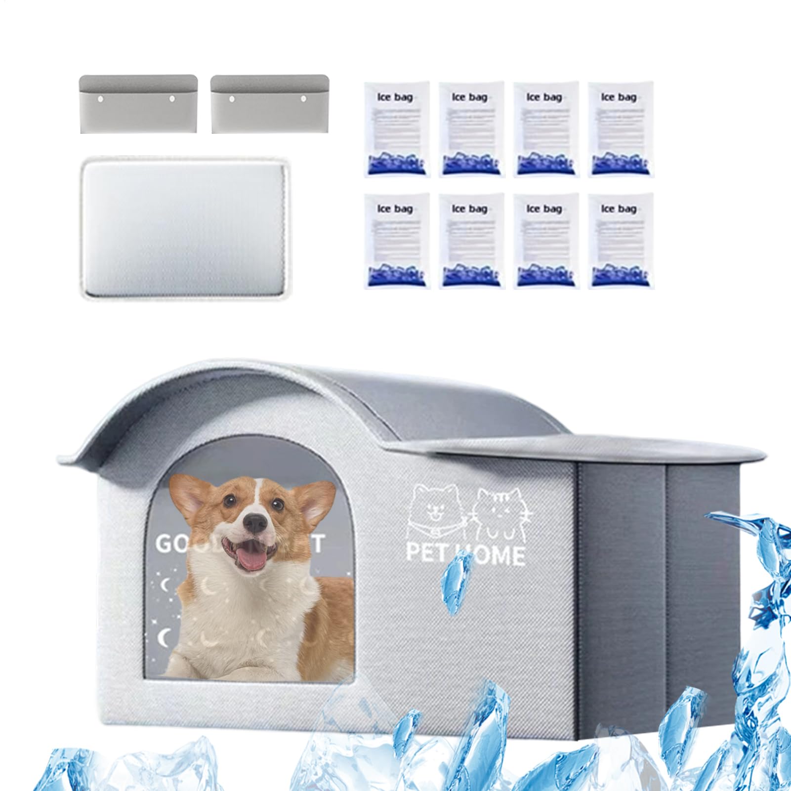 Casa de Gato con Aire Acondicionado | Nicho refrescante para Gatos al Aire Libre, Refugio Plegable con Bolsillos para Cubitos de Hielo para Gatos y, Uso Interior y Exterior