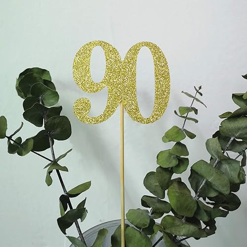 Miniatura 2 de Paquete de 10 palitos dorados con purpurina para el centro de mesa de 90 cumpleaños número 90, decoración de letras de edad